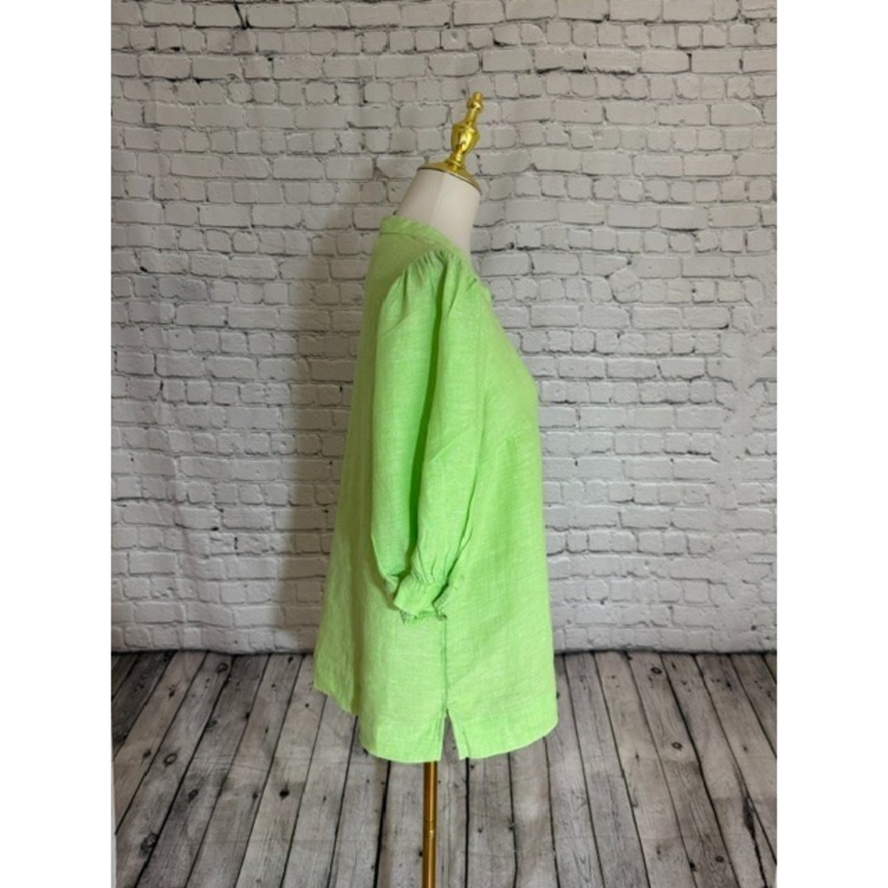 NWT Lilly Pulitzer Mialeigh Linen Top Jade Lime Elbow Sleeve Size 8 - Picture 2 of 9